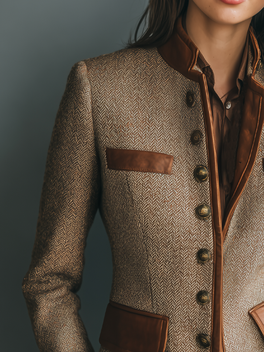 Kurtka w Stylu Vintage z Ozdobną Lamówką