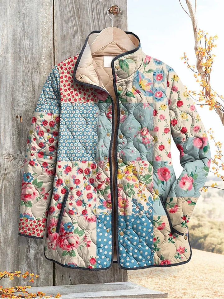 Lekka Pikowana Kurtka w Kwiaty Vintage