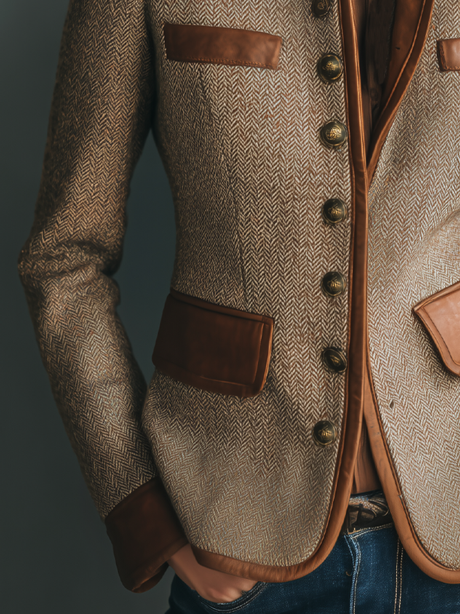 Kurtka w Stylu Vintage z Ozdobną Lamówką