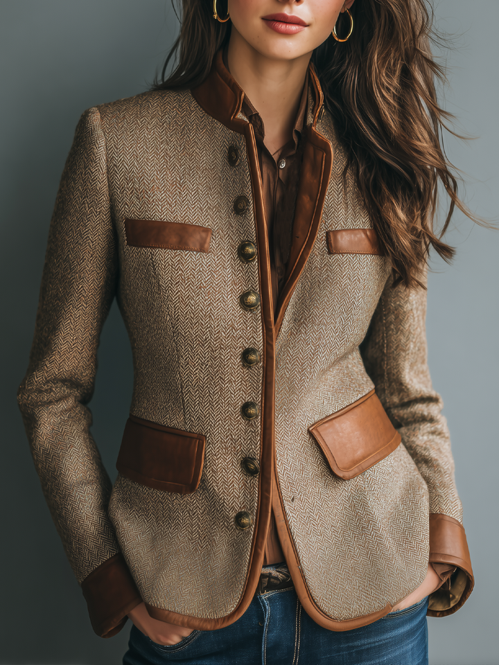 Kurtka w Stylu Vintage z Ozdobną Lamówką
