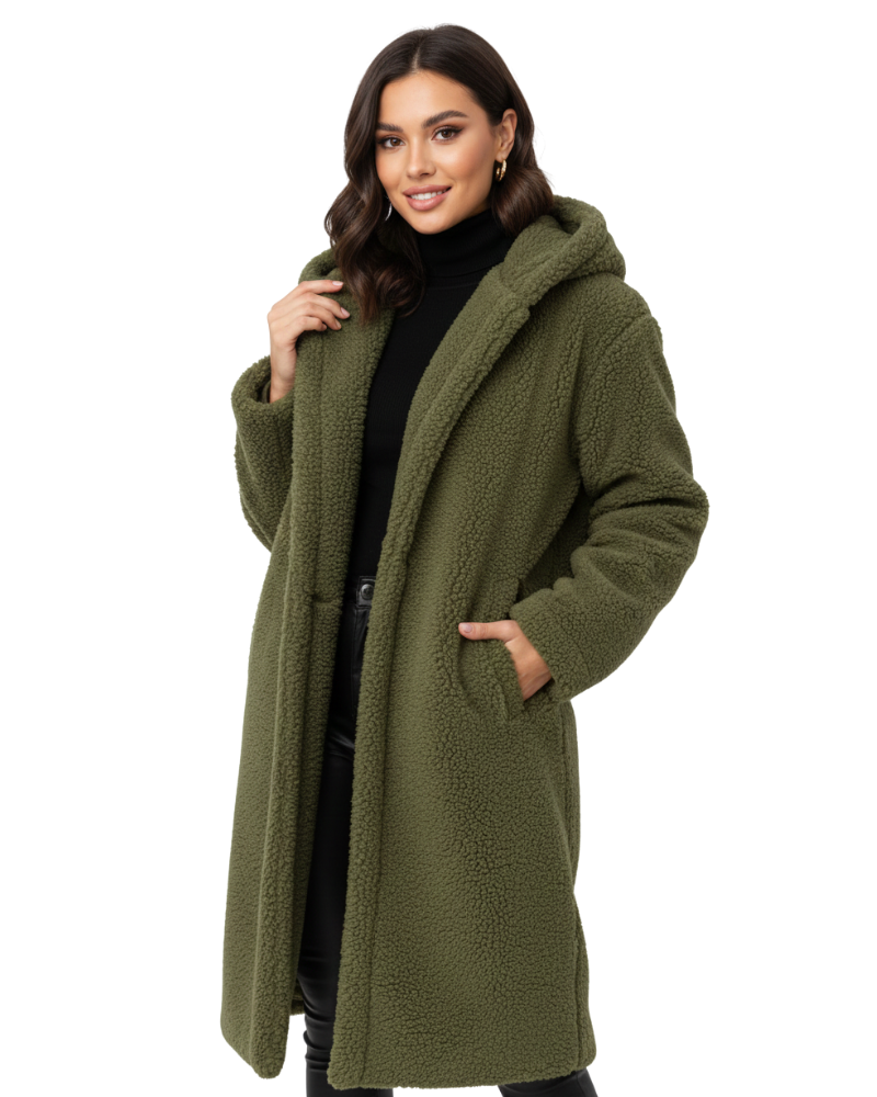 Puszysty Płaszcz Teddy o Kroju Oversize