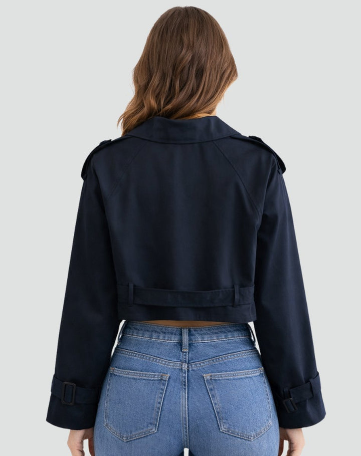 Krótki Dwurzędowy Trencz z Paskiem
