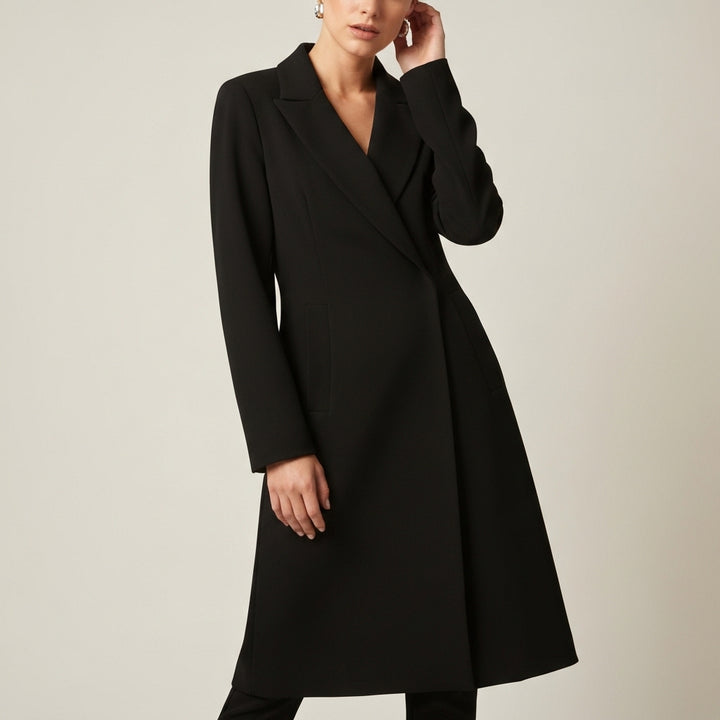 Tailored Collar Long Wrap Dress - Black