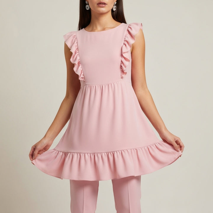 Ruffled Tiered Peplum Top Set - Pink