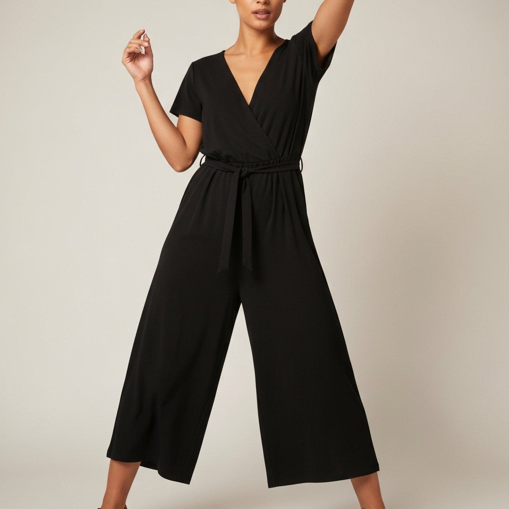 Cap Sleeve Wide Leg Jumpsuit - Black