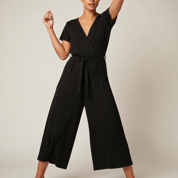 Cap Sleeve Wide Leg Jumpsuit - Black