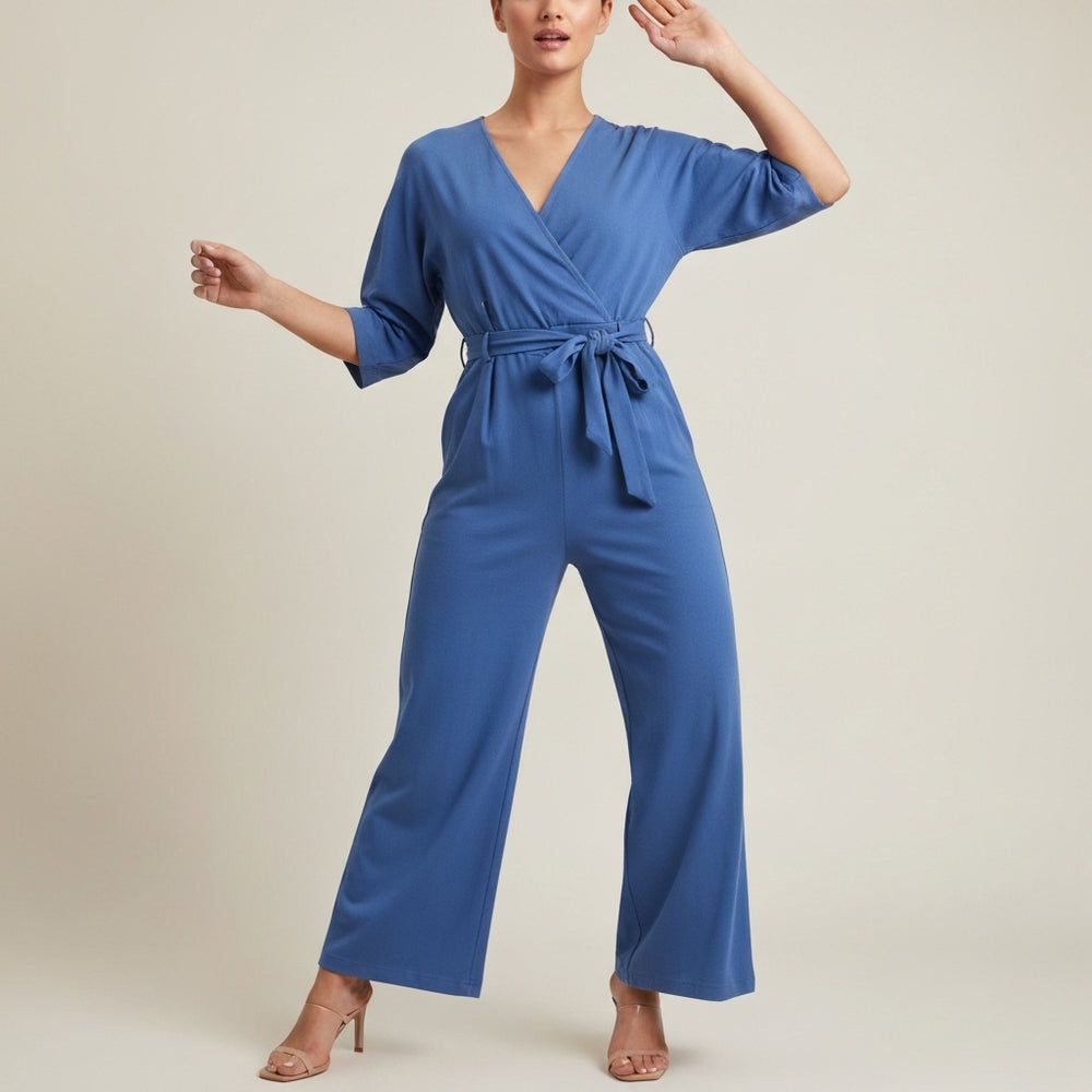 Cap Sleeve Wide Leg Jumpsuit - Blue
