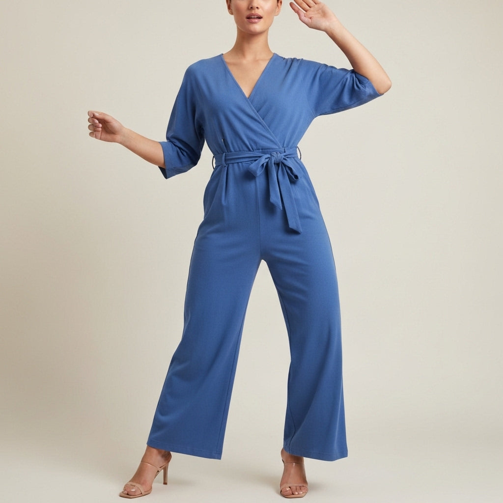 Cap Sleeve Wide Leg Jumpsuit - Blue