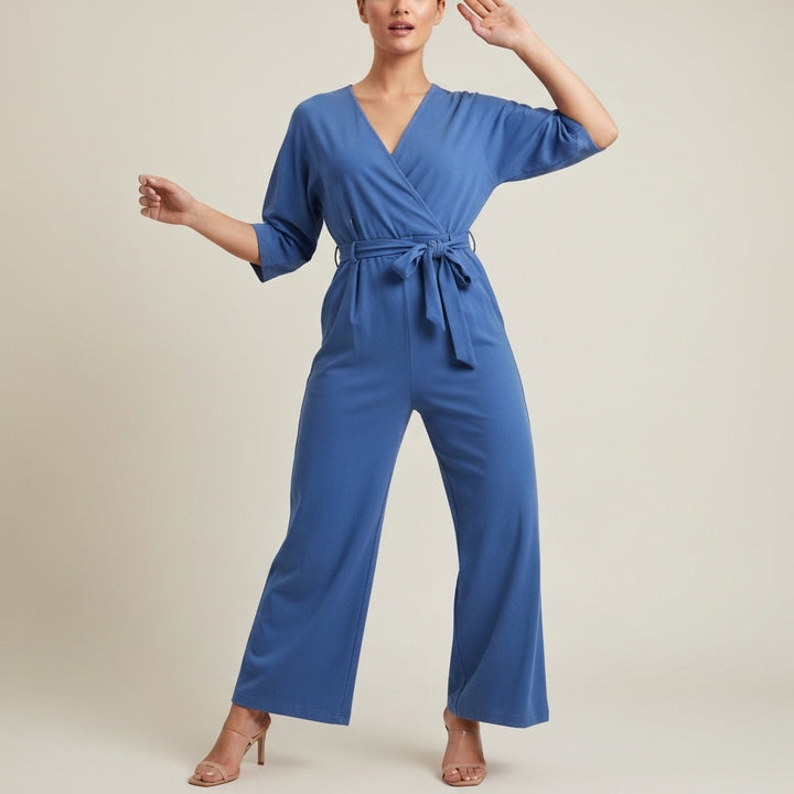 Cap Sleeve Wide Leg Jumpsuit - Blue