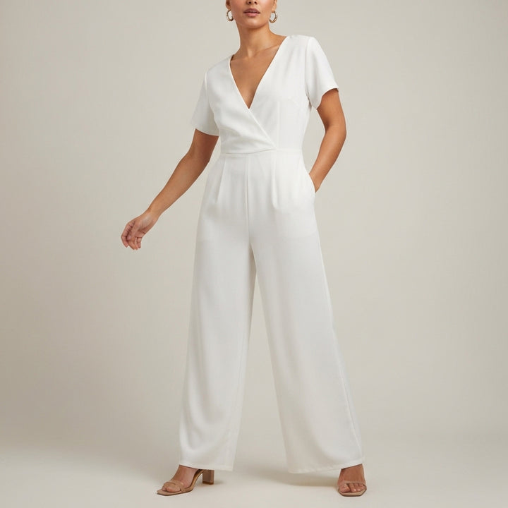 Cap Sleeve Wide Leg Jumpsuit - White