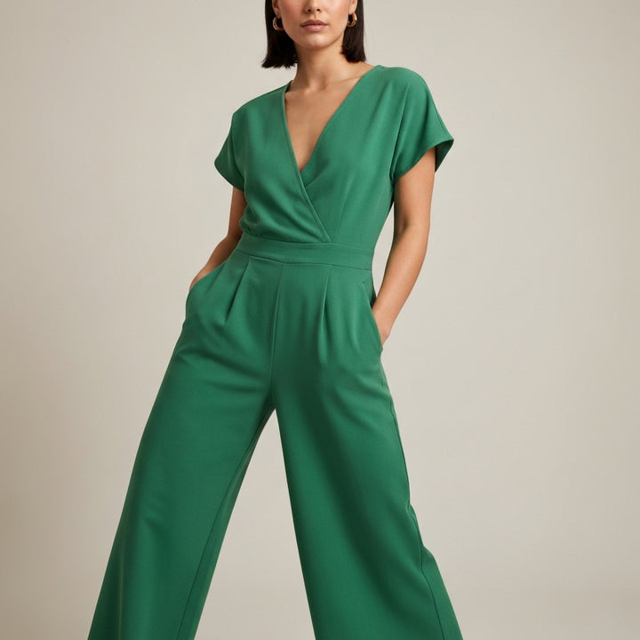 Cap Sleeve Wide Leg Jumpsuit - Green
