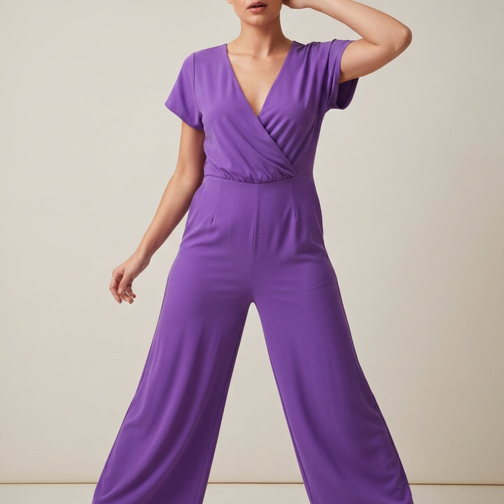 Cap Sleeve Wide Leg Jumpsuit - Purple