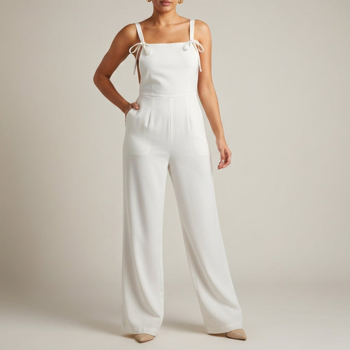 Tie Strap Sleeveless Slip Jumpsuit - White