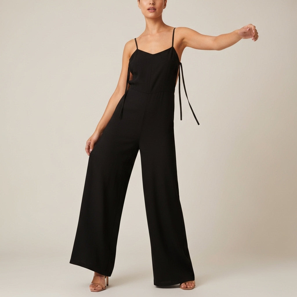 Tie Strap Sleeveless Slip Jumpsuit - Black
