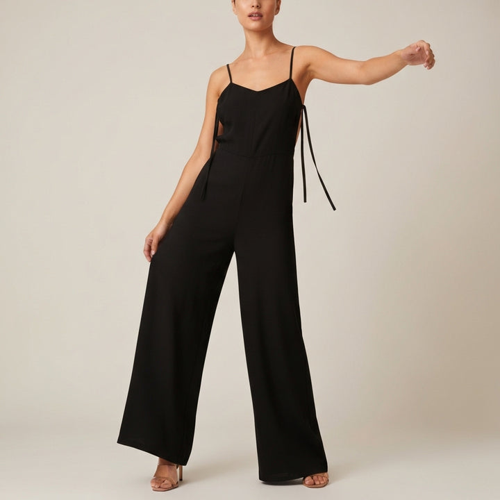 Tie Strap Sleeveless Slip Jumpsuit - Black
