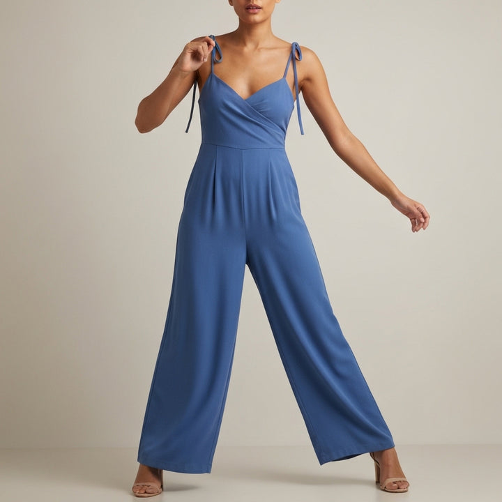 Tie Strap Sleeveless Slip Jumpsuit - Blue