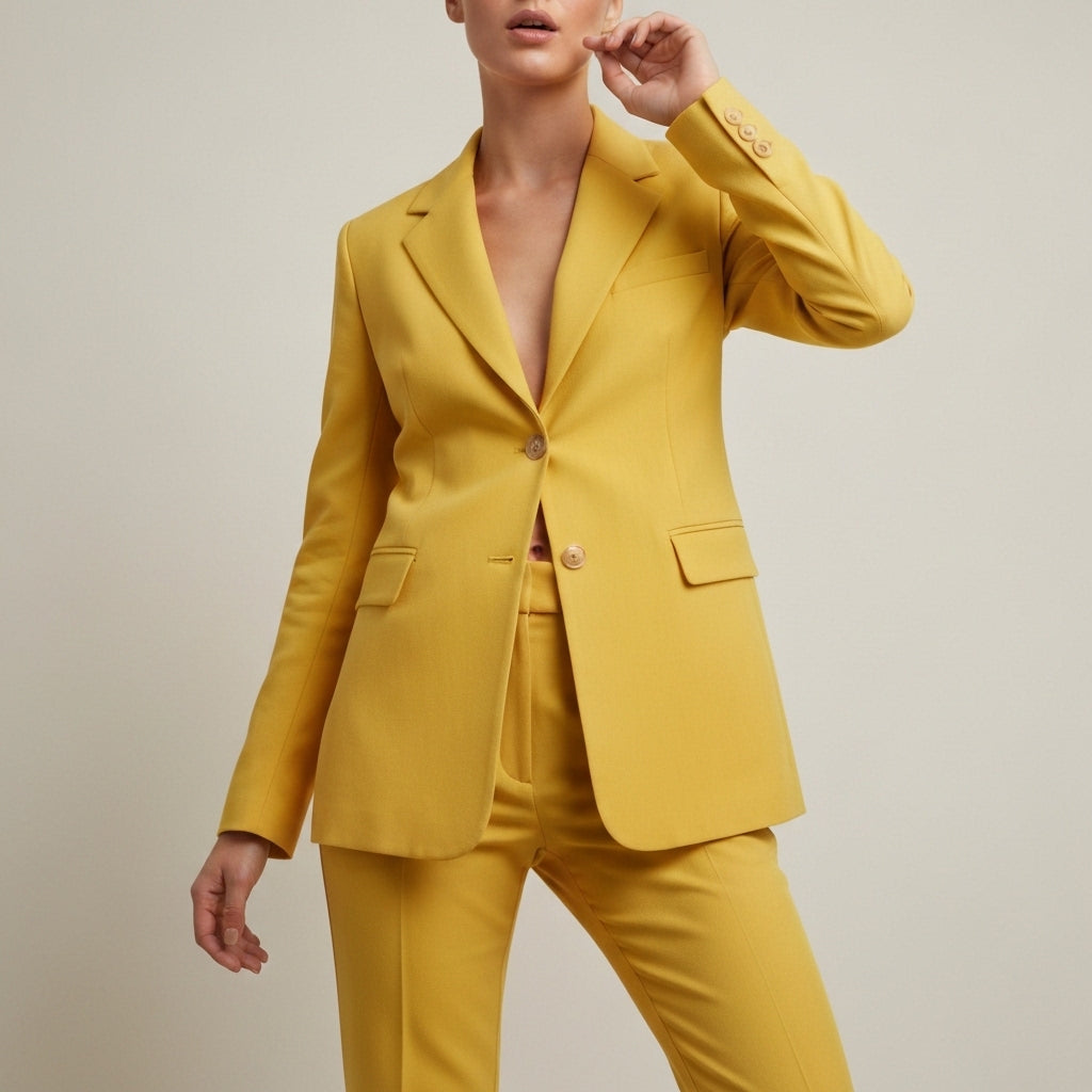 Single Button Long Blazer Suit - Mustard