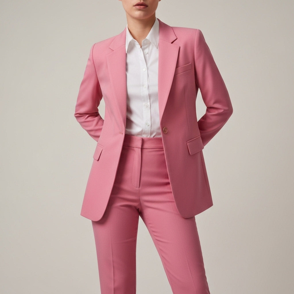 Single Button Long Blazer Suit - Pink