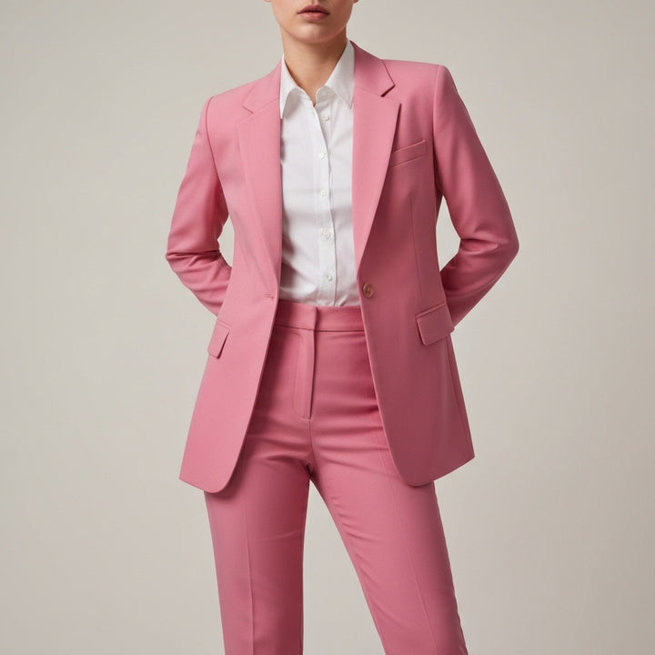 Single Button Long Blazer Suit - Pink