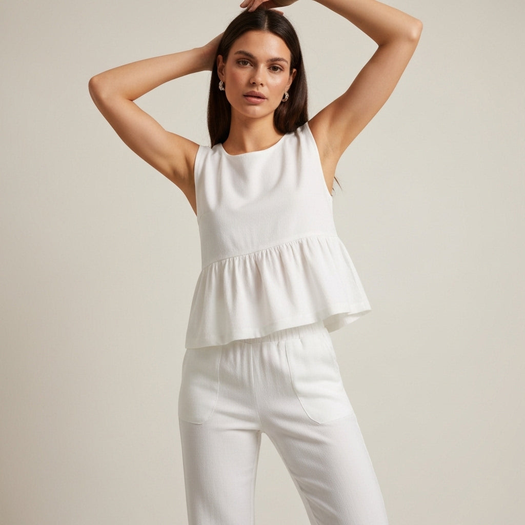Ruffled Tiered Peplum Top Set - White