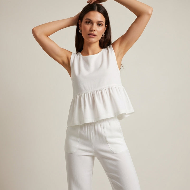 Ruffled Tiered Peplum Top Set - White