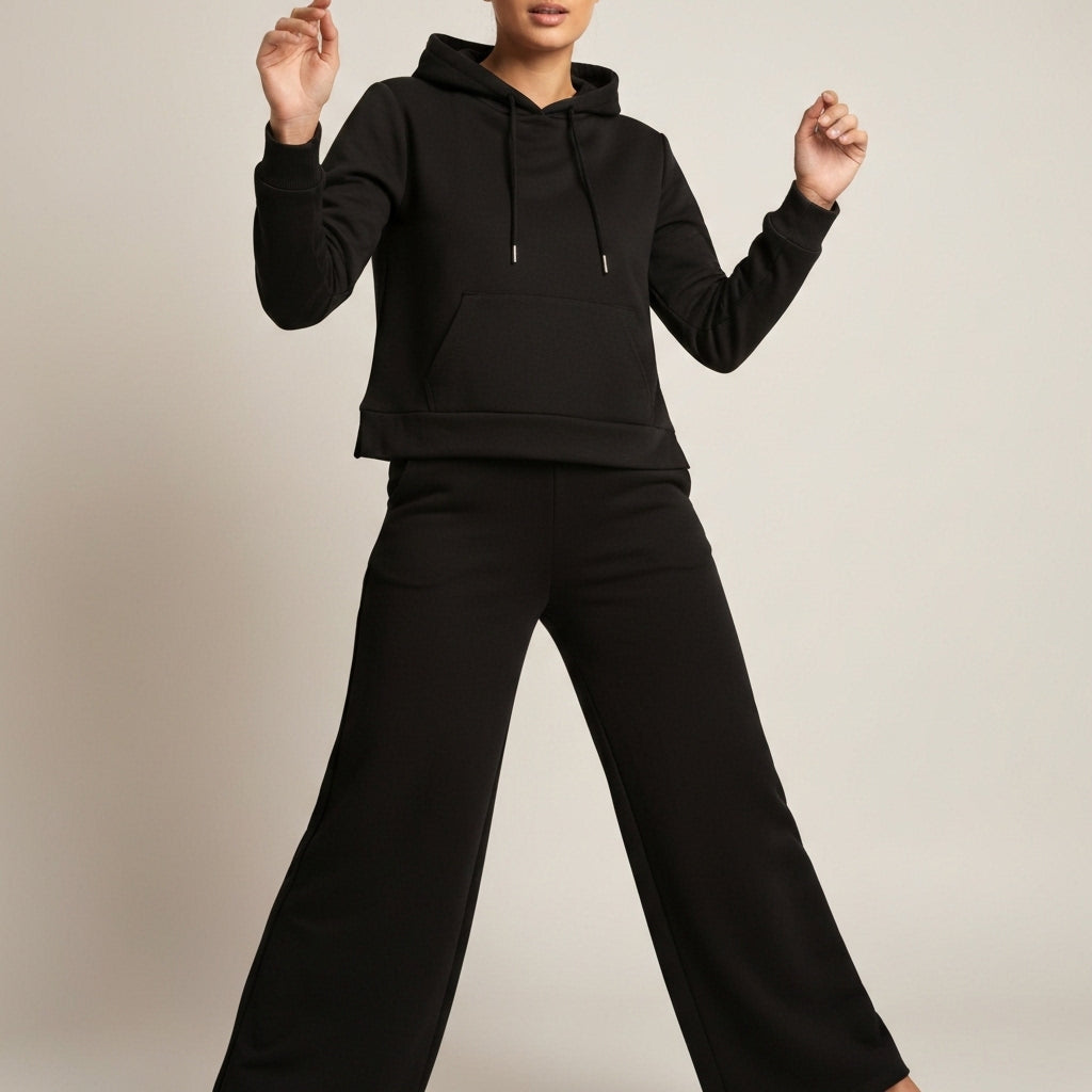 Hooded Sweatshirt And Jogger Set - Black
