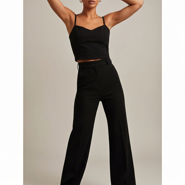 Layered Cami Tank Trouser Set - Black