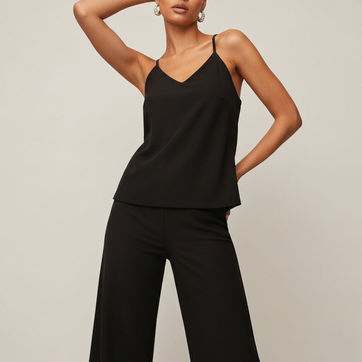 Layered Cami Tank Trouser Set - Black