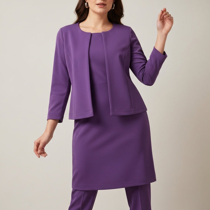 Open Front Cardigan And Skirt - Purple