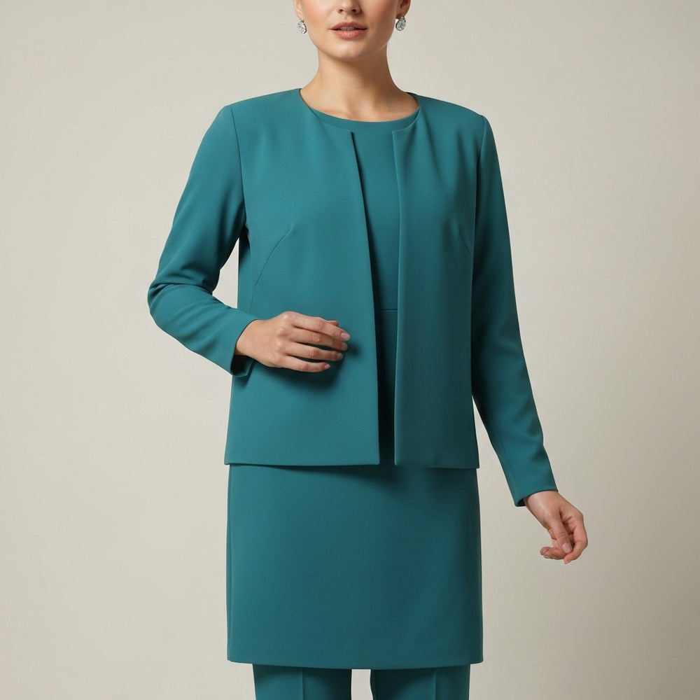 Open Front Cardigan And Skirt - Teal