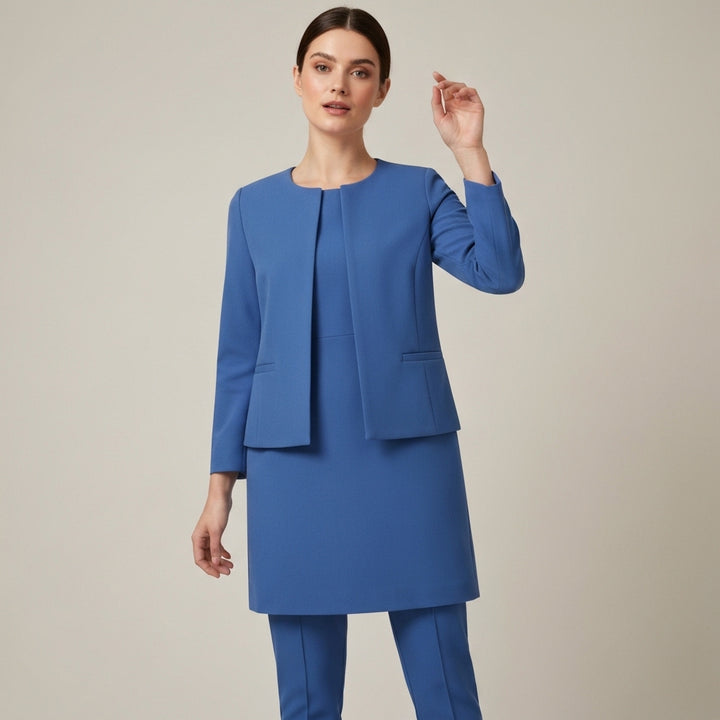 Open Front Cardigan And Skirt - Blue