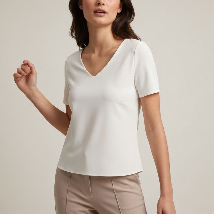 V Neck Short Sleeve Top - White