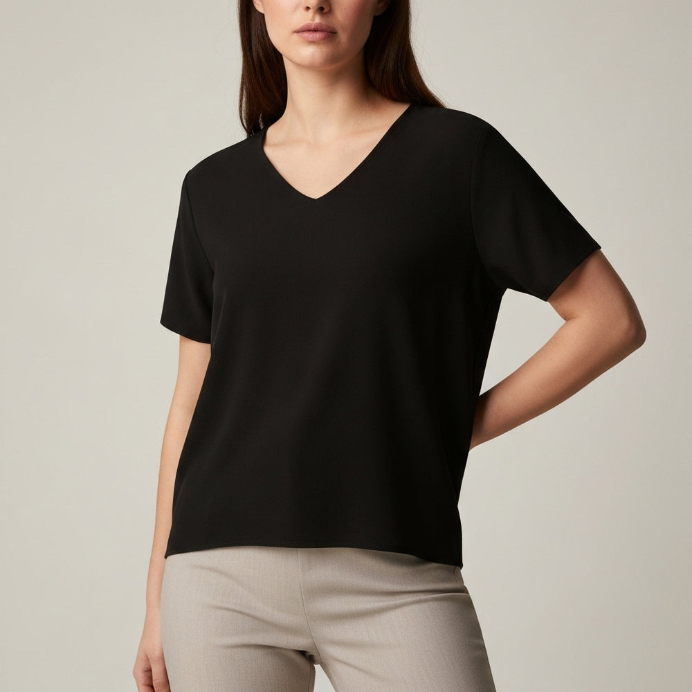 V Neck Short Sleeve Top - Black