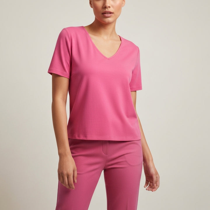 V Neck Short Sleeve Top - Pink