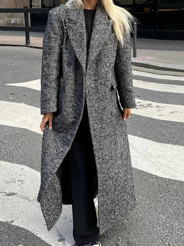 Długi Szary Płaszcz Zimowy Oversize