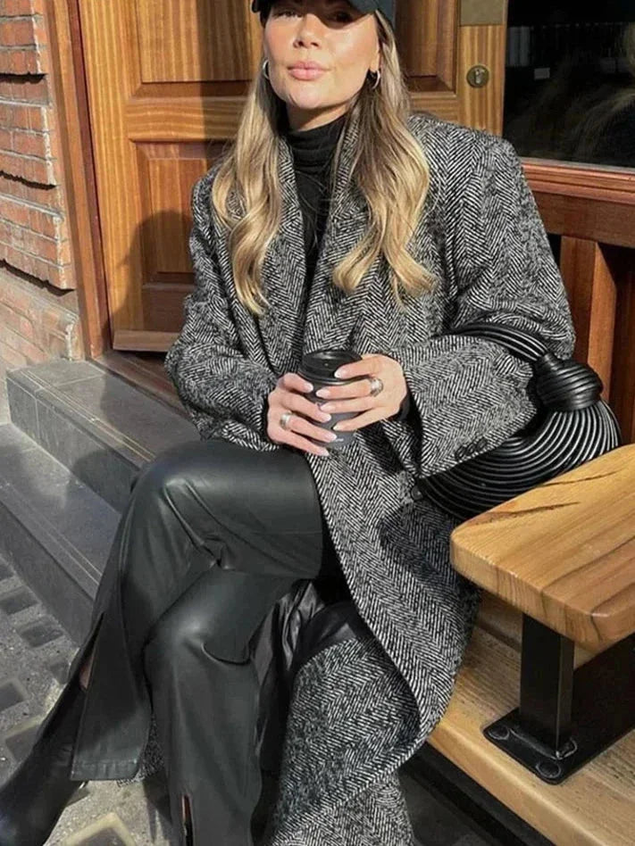Długi Szary Płaszcz Zimowy Oversize