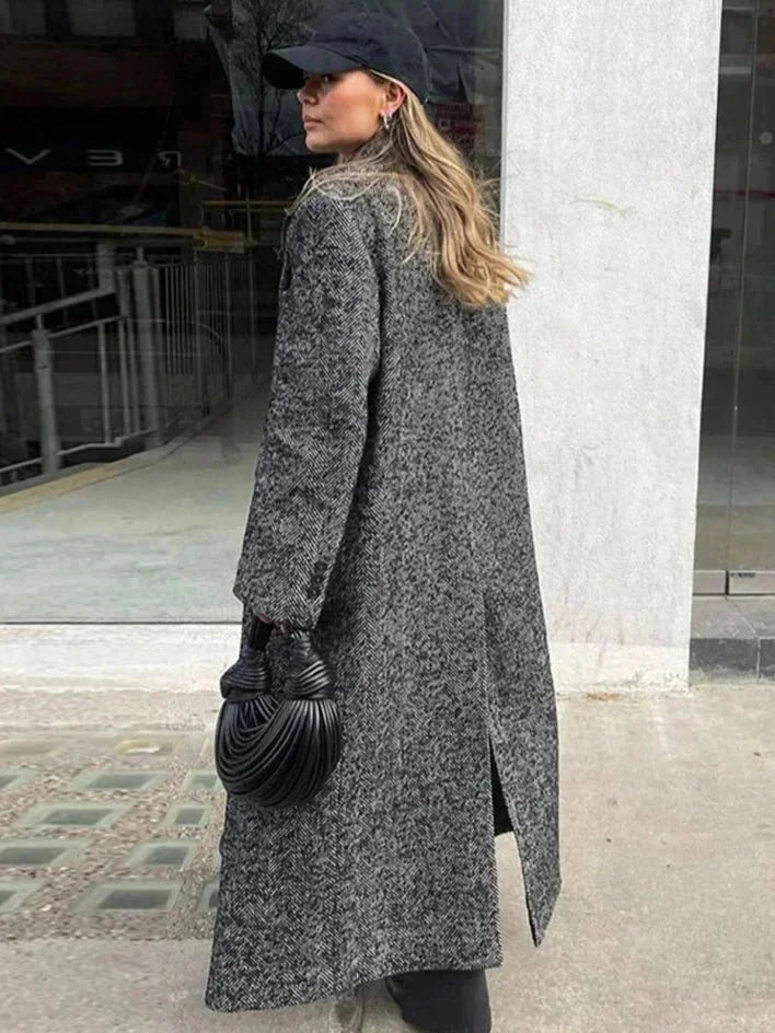 Długi Szary Płaszcz Zimowy Oversize