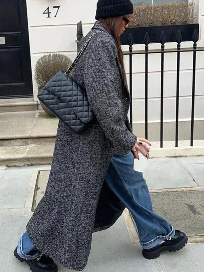 Długi Szary Płaszcz Zimowy Oversize