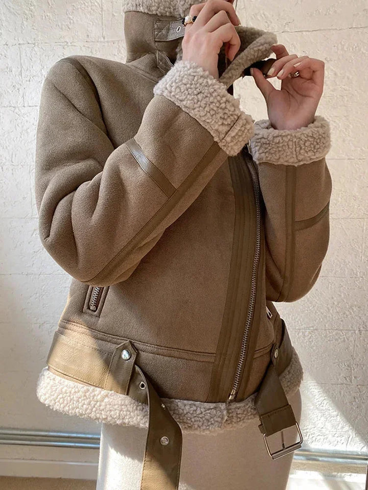 Zamszowa Kurtka z Podszewką z Baranka